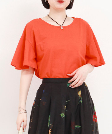 袖フレア麻調カットT