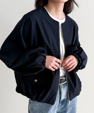 2WAYノーカラー撥水サーブルクロスブルゾン