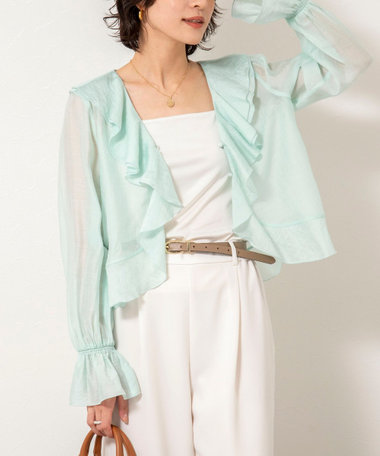 ウォッシャブルシアーラッフル羽織りブラウス