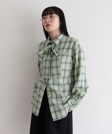 チェック柄ビッグボウタイブラウス