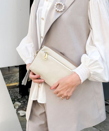 バイカラーレザーショルダーバッグ