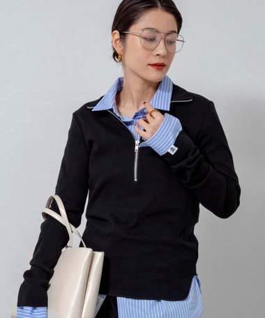 【MAQWEL/マクウェル】COTTON RIBハーフジッププルオーバー
