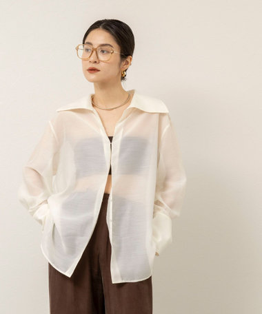 【MAQWEL/マクウェル】ウォッシャブルオープンカラーシアーブラウス