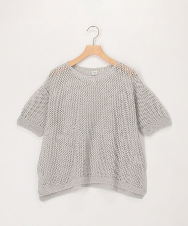 ホールガーメントラメ入りメッシュプルオーバーニット