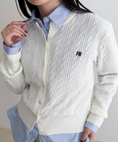 FR刺繍ケーブル柄ニットカーディガン