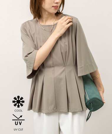 《接触冷感/UVカット》ウォッシャブルハイスペックジャージペプラムプルオーバー