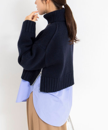 ブライト紡毛サイドジップショート丈タートルネック