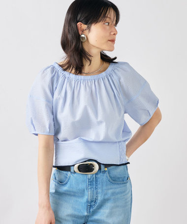 ウォッシャブル袖ボリュームサッカーブラウス