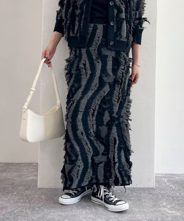  カットフリンジジャガードスカート