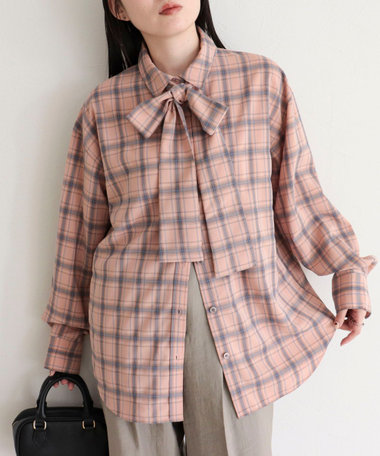 チェック柄ビッグボウタイブラウス