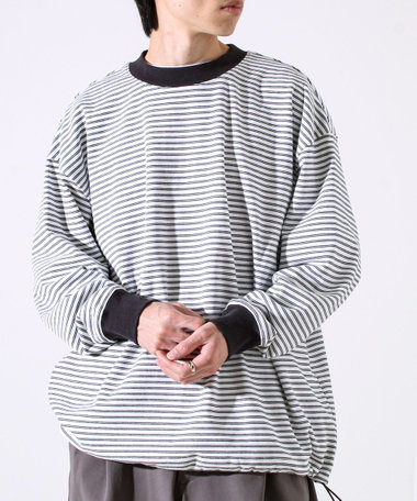 【配色リブが映える主役ボーダー】Helloボーダー ロングスリーブTシャツ