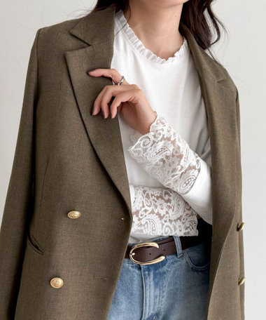 【1枚でもレイヤードでも◎】レーススリーブ衿フリルロンTシャツ