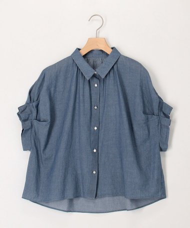 《セットアップ対応》シアーデニム袖タックブラウス