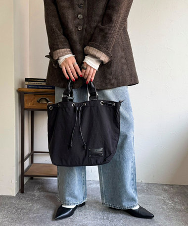 合皮ハンドルドロスト巾着トートバッグ