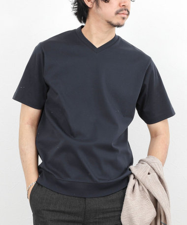《ビジカジ対応》シルケットスムース VネックドレスTシャツ 26SS