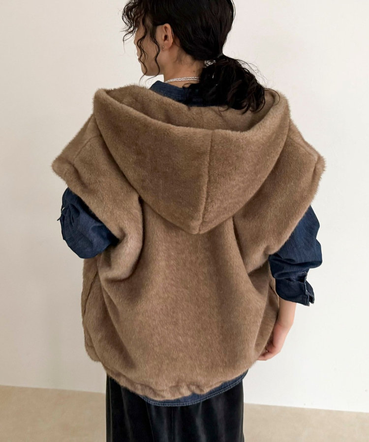 会員限定 BLACK FRIDAY対象］フェイクファーフードベスト（5-0021-6-24