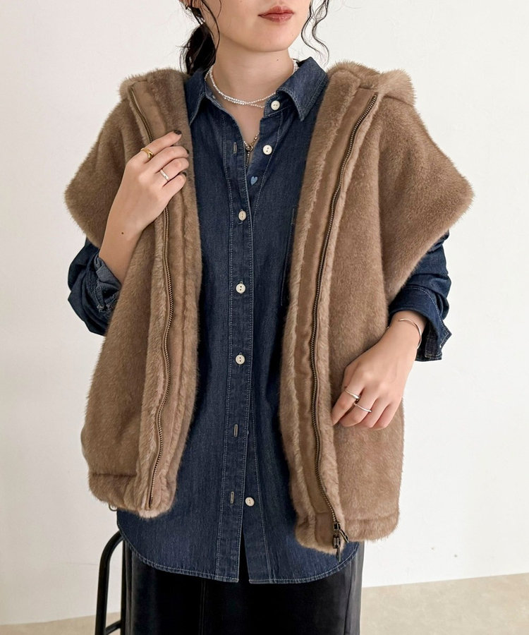 会員限定 BLACK FRIDAY対象］フェイクファーフードベスト（5-0021-6-24