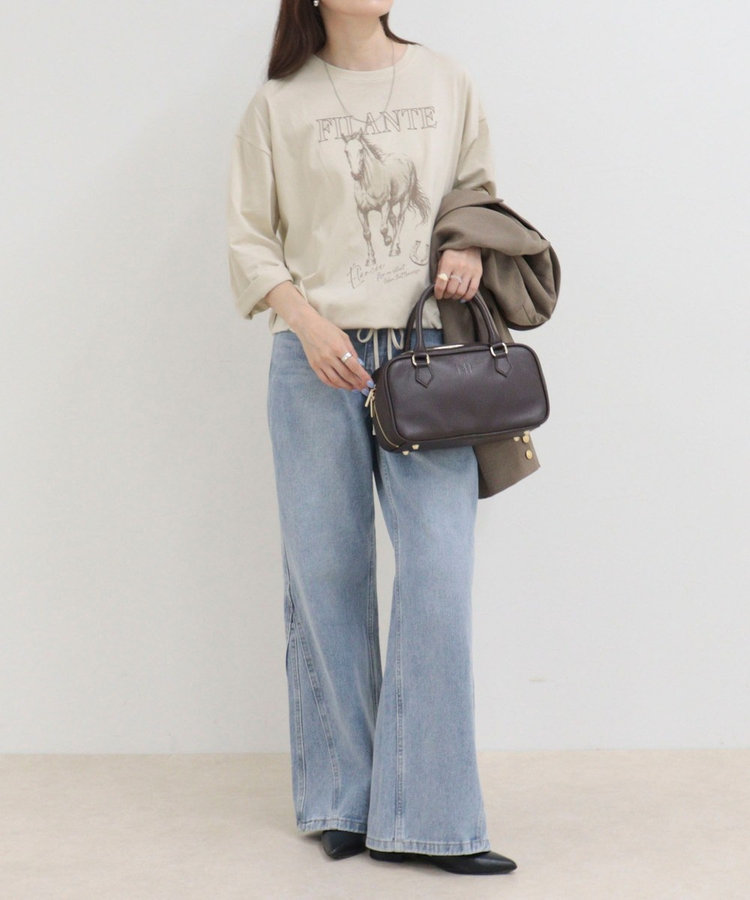 ホースプリント裾ドロストTシャツ