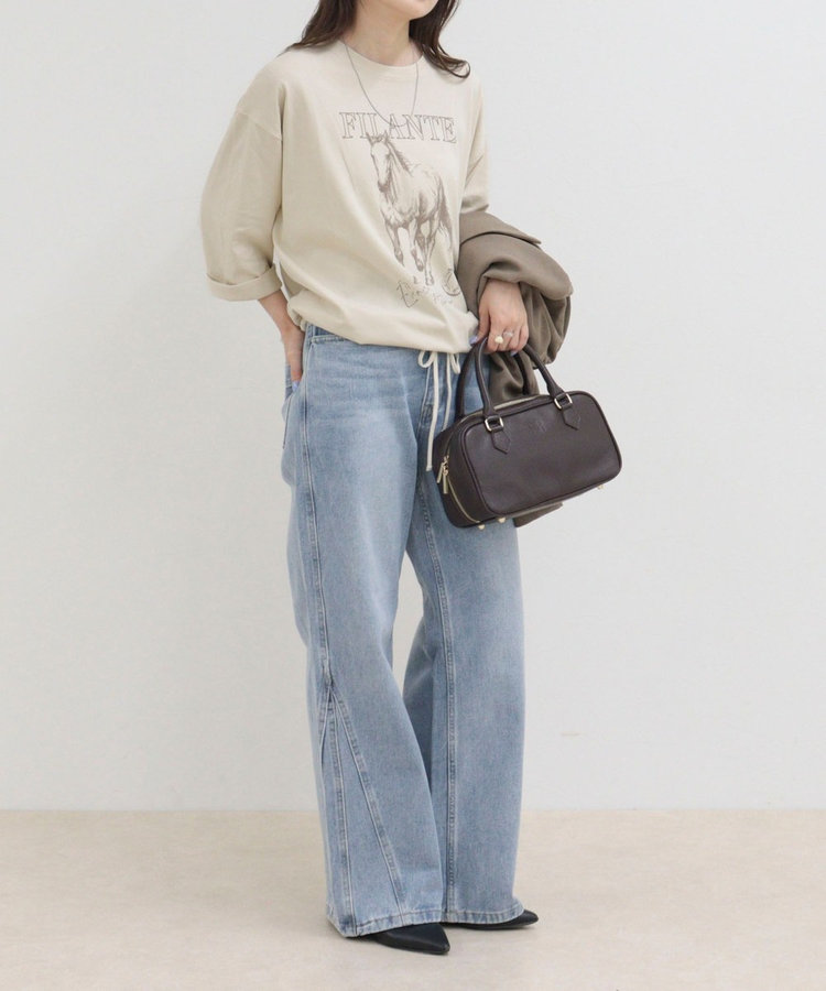 ホースプリント裾ドロストTシャツ