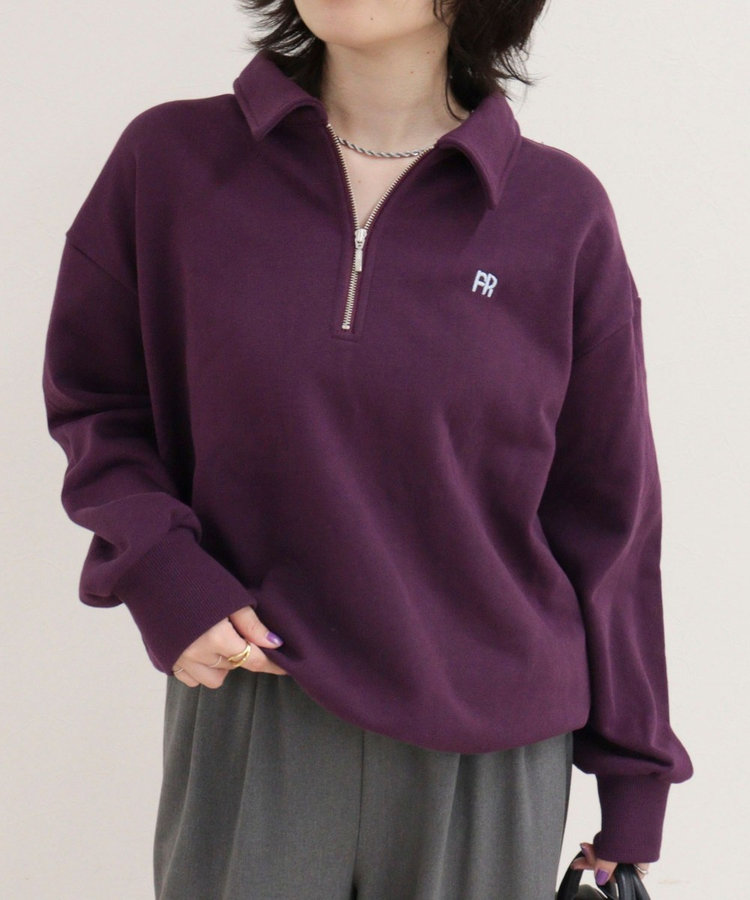 FR刺しゅう衿付きハーフZIPスウェットプルオーバー