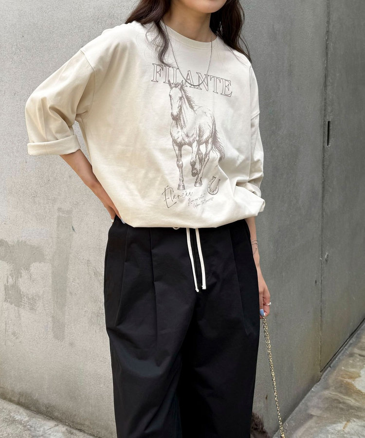 ホースプリント裾ドロストTシャツ