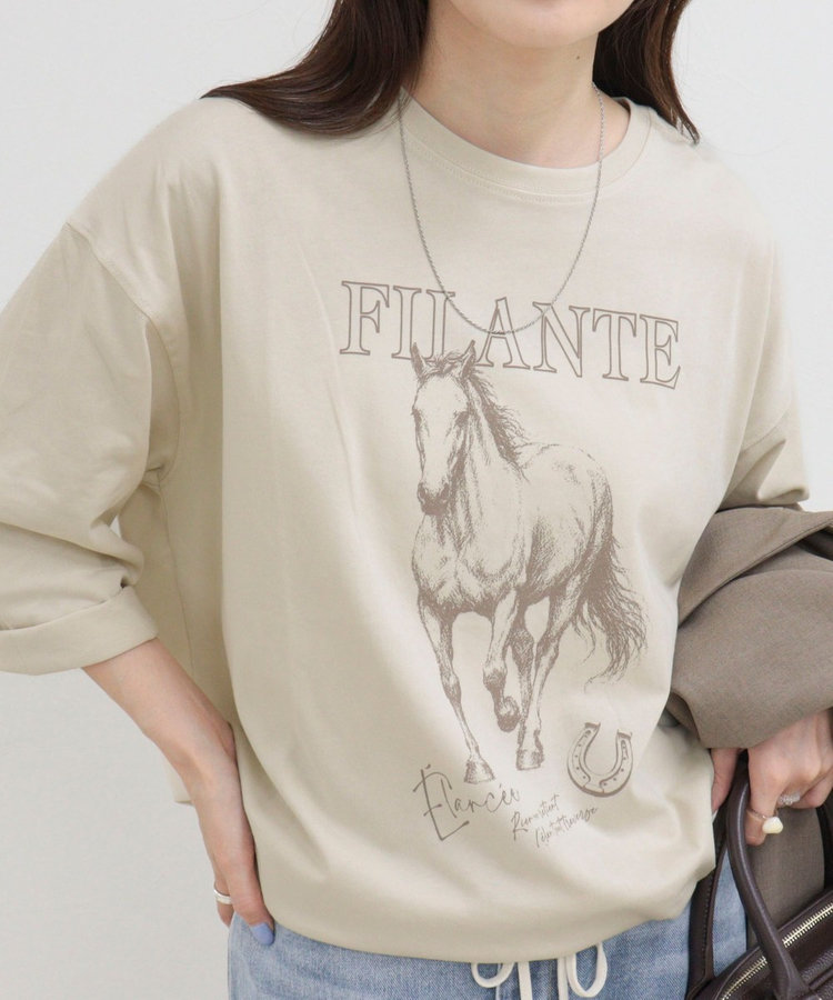 ホースプリント裾ドロストTシャツ