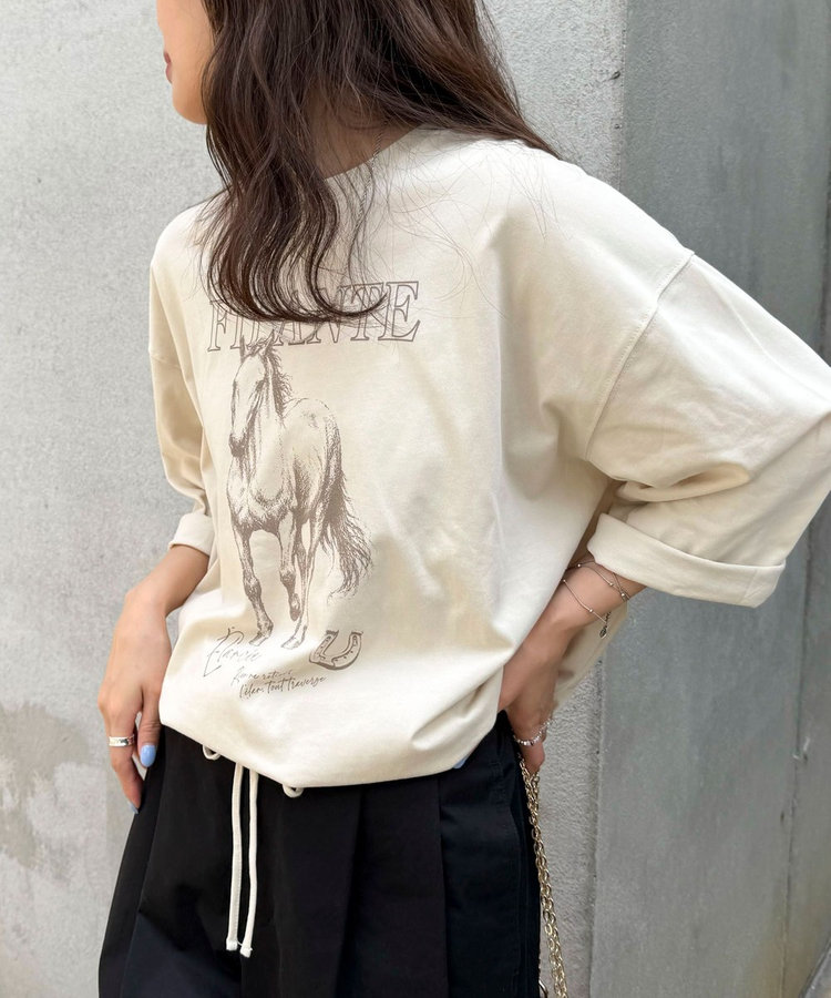 ホースプリント裾ドロストTシャツ