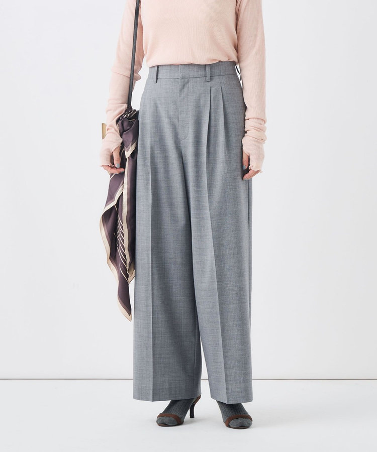 【一部WEB限定サイズ】《抗ピル/防シワ》ウォッシャブルポリウール梳毛タックワイドパンツ