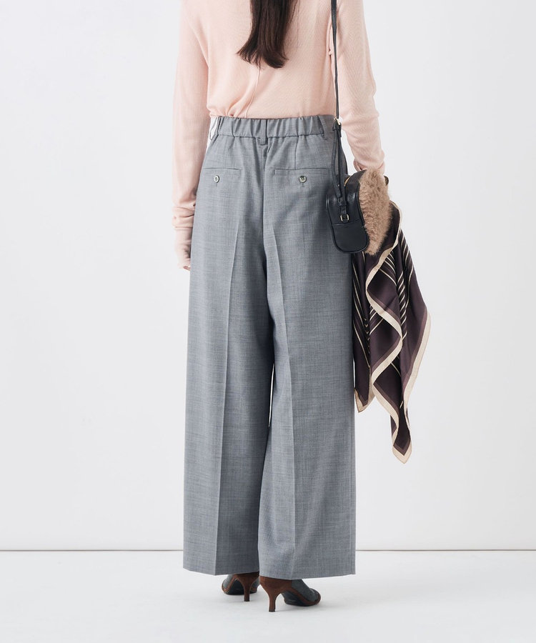 【一部WEB限定サイズ】《抗ピル/防シワ》ウォッシャブルポリウール梳毛タックワイドパンツ