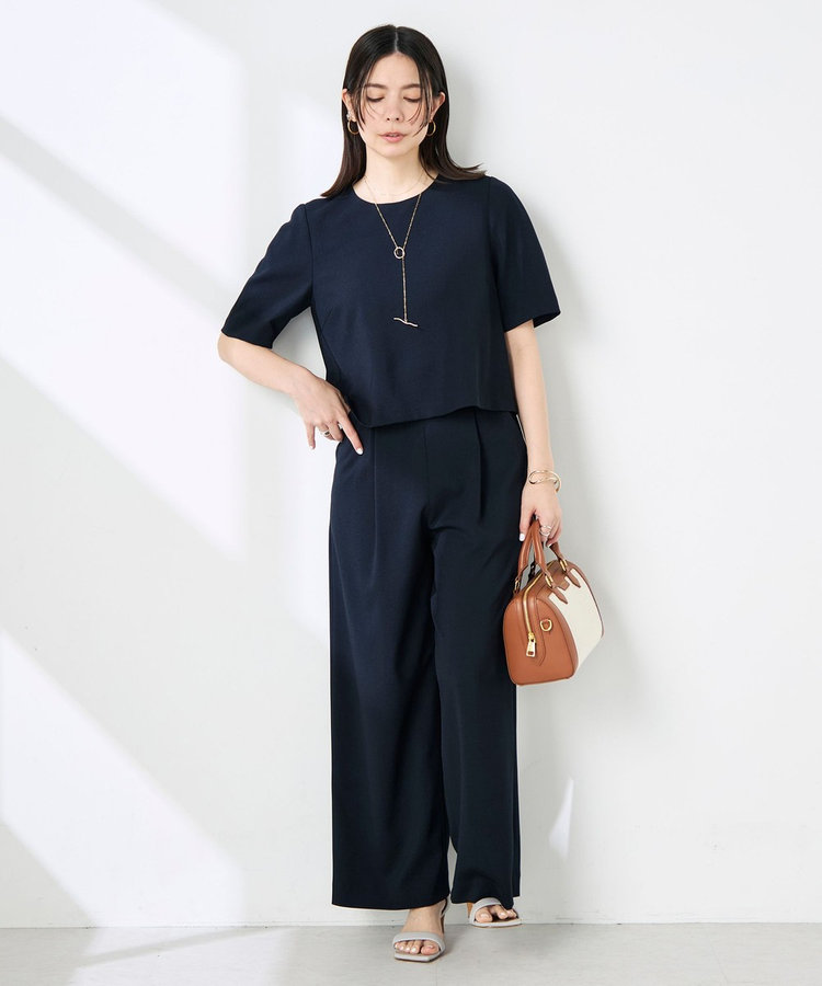 《セットアップ対応》ウォッシャブル麻調ワイドパンツ