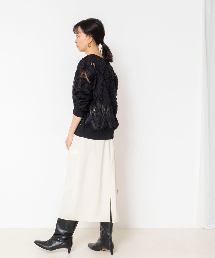 《手洗い可能》チュール刺繍ZIPカーディガン