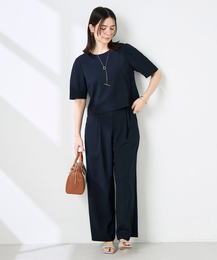 《セットアップ対応》ウォッシャブル麻調ワイドパンツ