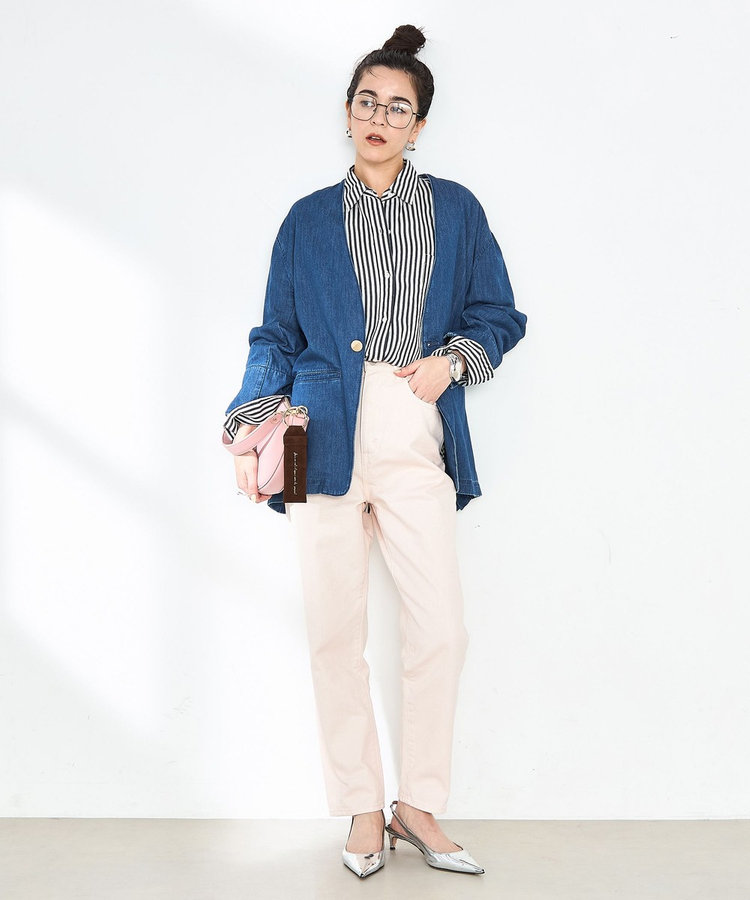 RM denim】刺繍入りジャケット風デニムシャツ（5-0038-1-01-002