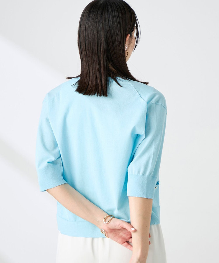《手洗い可能》エアリーストレッチ5分袖Cネックカーディガン
