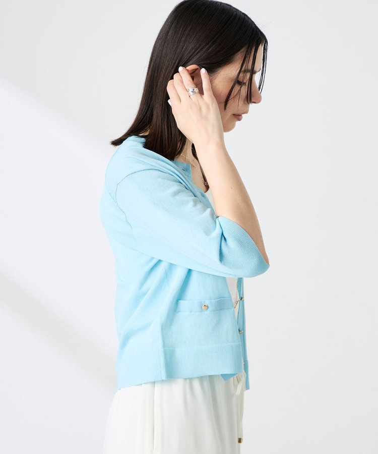 《手洗い可能》エアリーストレッチ5分袖Cネックカーディガン
