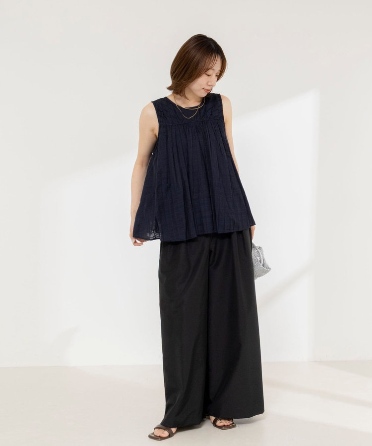 【MARILYN MOON/マリリーンムーン】sheer check 2way gathered blouse