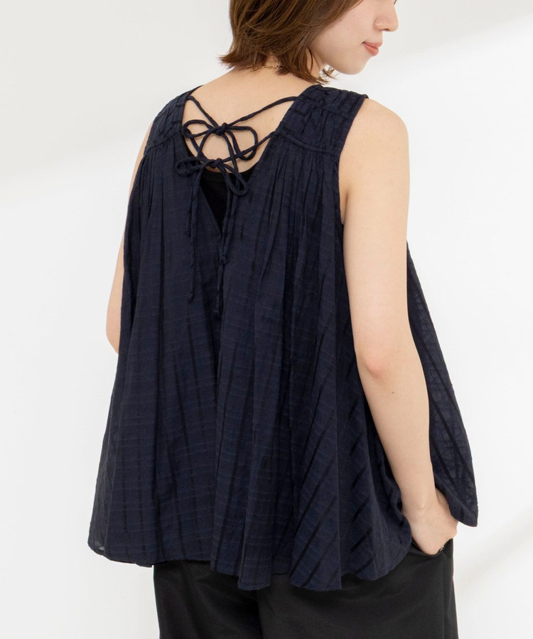 【MARILYN MOON/マリリーンムーン】sheer check 2way gathered blouse