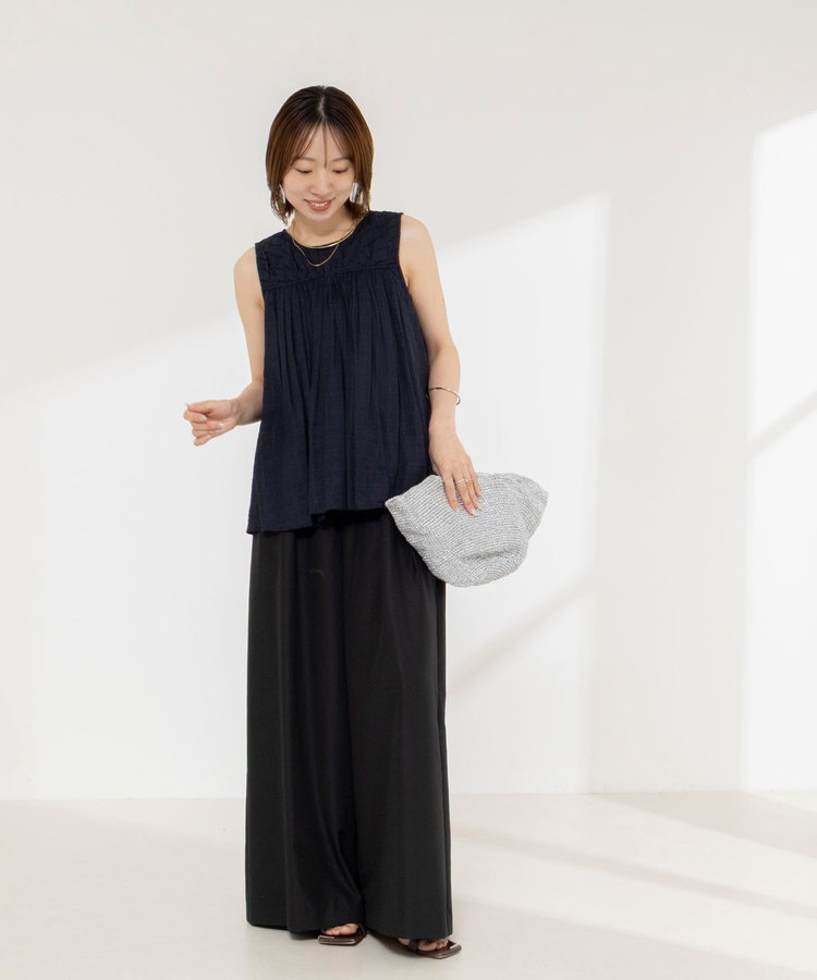 【MARILYN MOON/マリリーンムーン】sheer check 2way gathered blouse