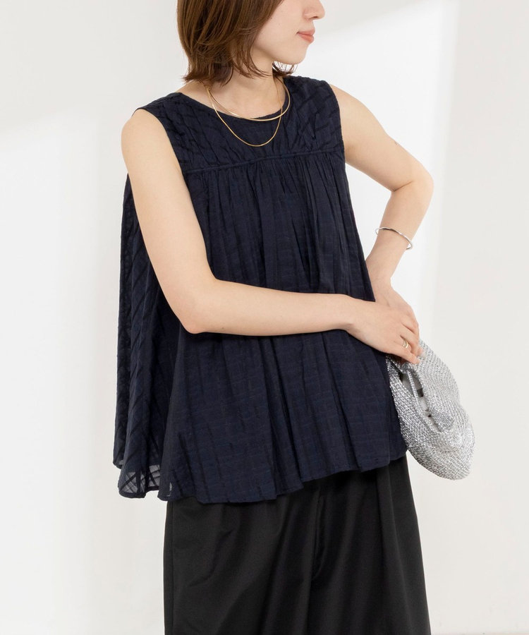 【MARILYN MOON/マリリーンムーン】sheer check 2way gathered blouse