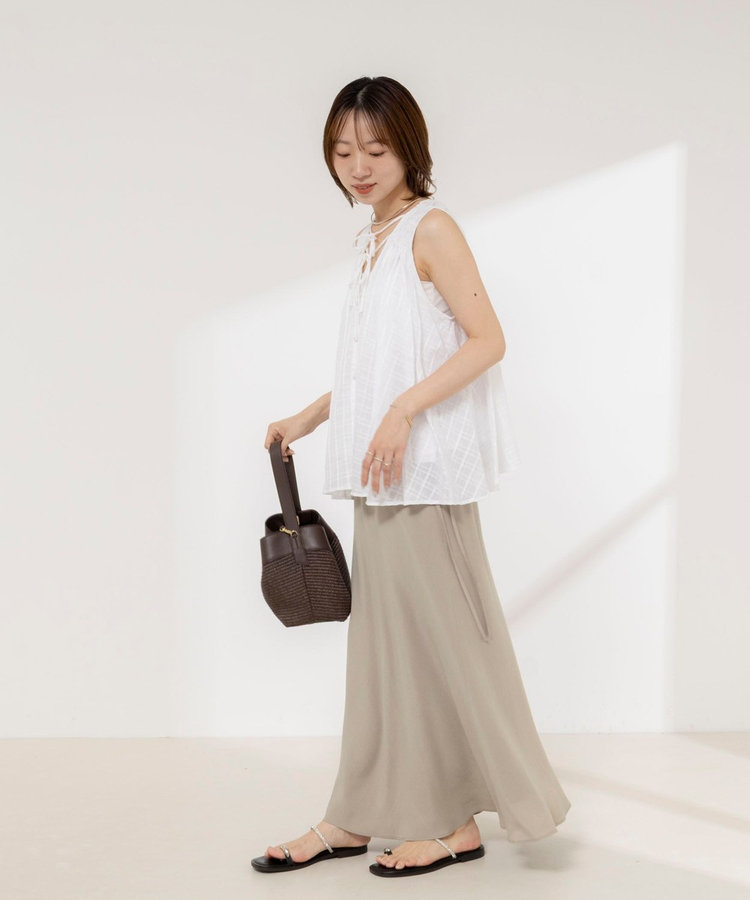 【MARILYN MOON/マリリーンムーン】sheer check 2way gathered blouse