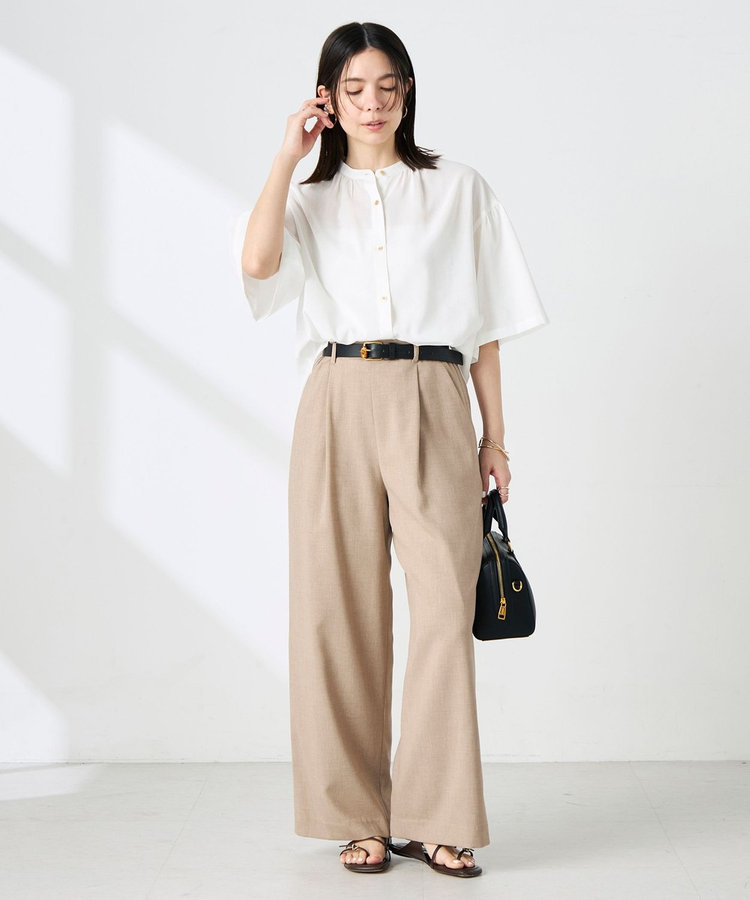 《セットアップ対応》ウォッシャブル麻調ワイドパンツ