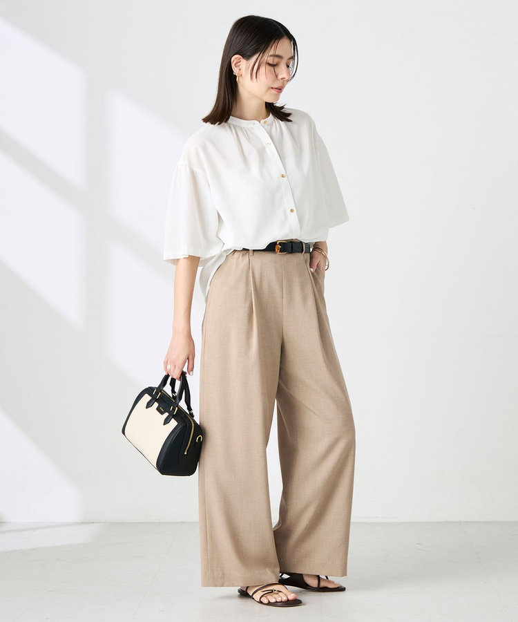 《セットアップ対応》ウォッシャブル麻調ワイドパンツ