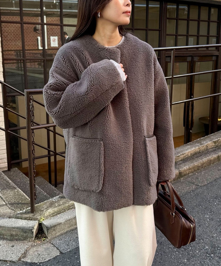 レモンalbum de famiglia 肉厚レディースカーディガンコート ボアミドル丈コート（4-0021-6-28-001）｜fredy emue(フレディ エミュ