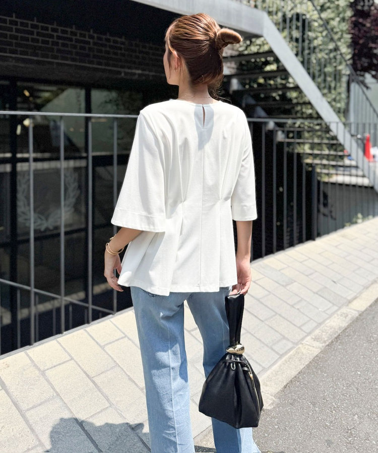 《接触冷感/UVカット》ウォッシャブルハイスペックジャージペプラムプルオーバー