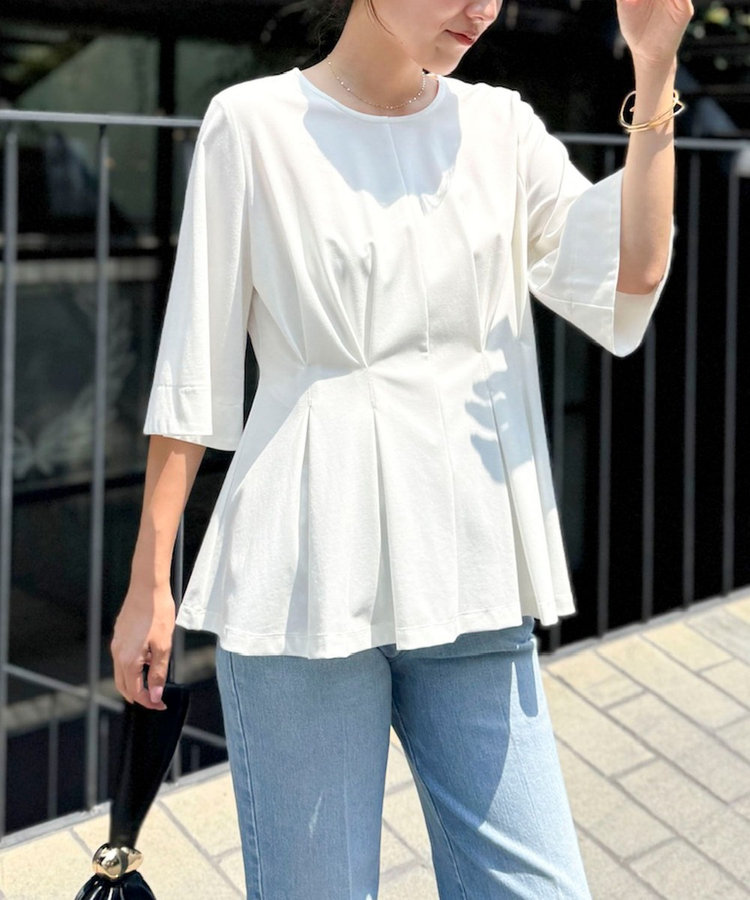 《接触冷感/UVカット》ウォッシャブルハイスペックジャージペプラムプルオーバー