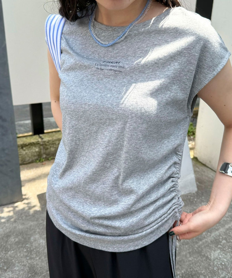 シャーリングノースリーブカットソー