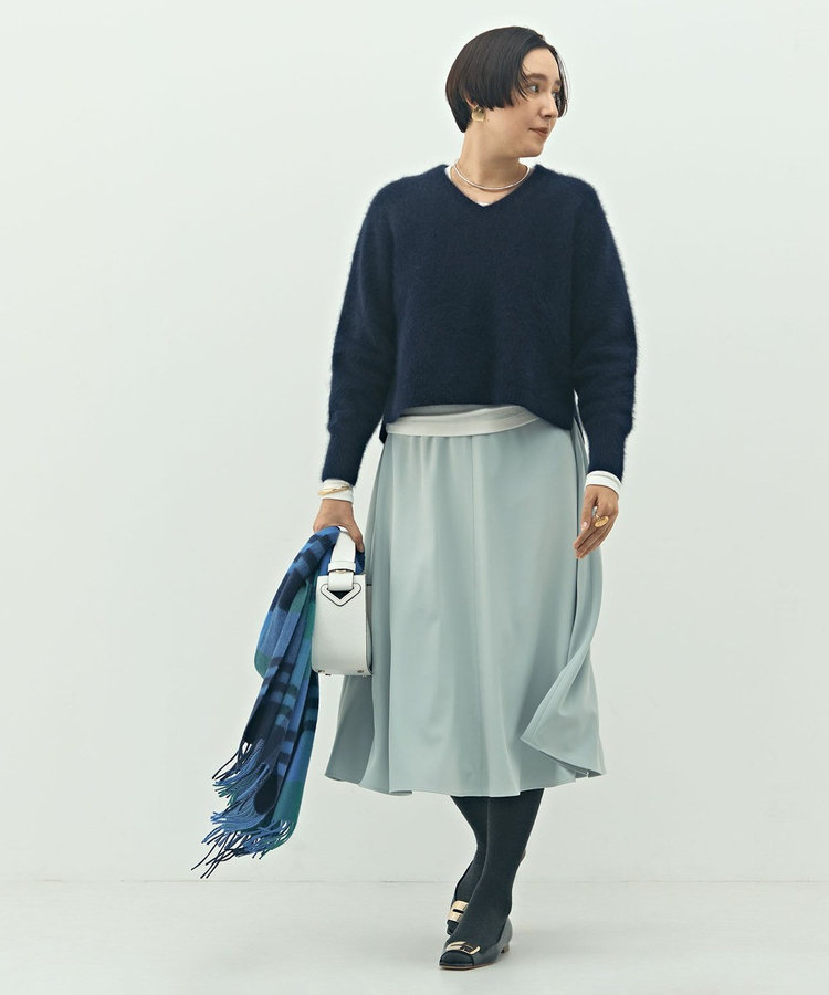 BRIEFING カレッジスウェット風 メリノウール スカート ネイビー