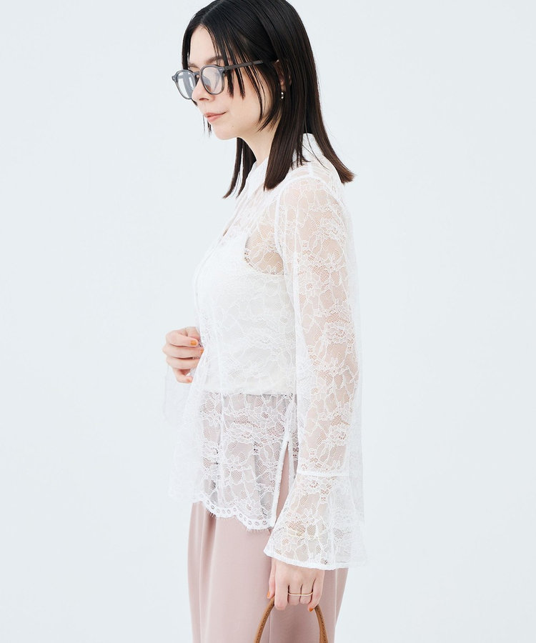 【WEB＆一部店舗限定カラーアイテム】ウォッシャブルレースシャツブラウス