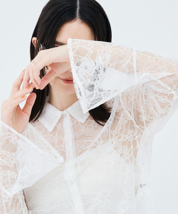 【WEB＆一部店舗限定カラーアイテム】ウォッシャブルレースシャツブラウス