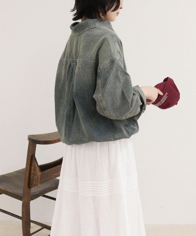 裾ドロストデニム/ホース柄シャツ